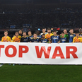 Barcelona and Napoli players reveal banner reading ‘Stop war’ before Europa League fixture