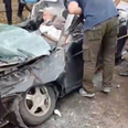 Horrific moment tank crosses road to run over motorist in Ukraine