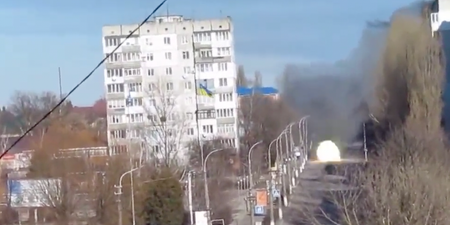 Russian tank caught on camera ‘firing indiscriminately at Ukrainian person filming in building’