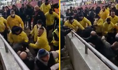 Stewards seen punching fans at Stuttgart vs Monchengladbach match