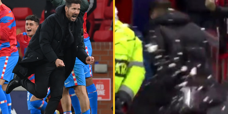 Diego Simeone struck by bottles from Man United crowd after Champions League win