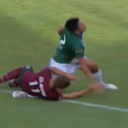Player sent off after being hit in the face and breaking opponent’s leg during fall