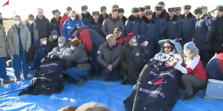 Record-breaking Nasa astronaut returns to Earth on Russian craft after year-long stay