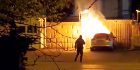 Car rams into gates of Russian Embassy in fiery blaze