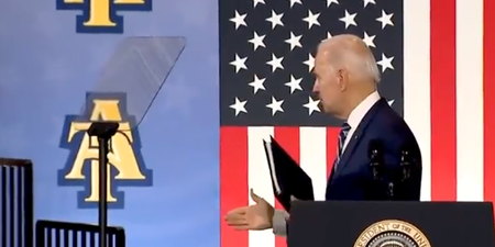 Joe Biden tries to shake hands with thin air after finishing speech
