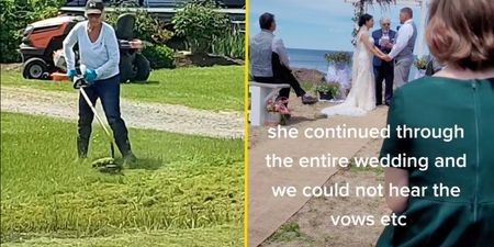 Wedding day ruined by neighbour as she mows the lawn whilst bride walks down the aisle