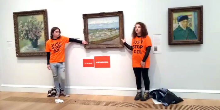 Just Stop Oil protestors glue themselves to Van Gogh painting