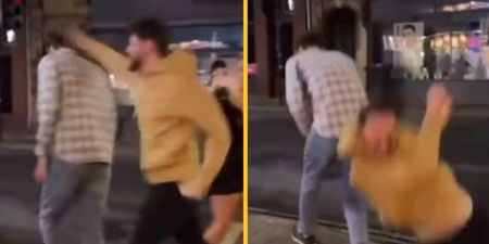 ‘Moron’ caught on video flooring himself with wild sucker punch before walking off