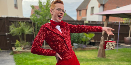 British schoolboy breaks internet after attending prom in sequined tuxedo ballgown