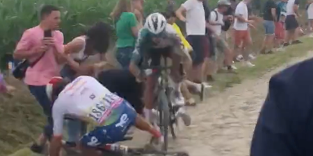 Tour de France rider breaks neck in horrible collision with fan
