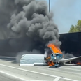 Unbelievable moment plane crash lands on California highway before bursting into flames