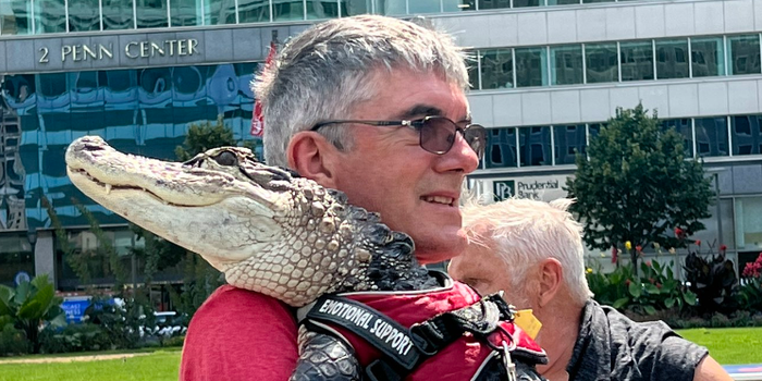 A man out for a stroll in Philadelphia found himself going viral after people spotted his emotional support alligator called Wally. 