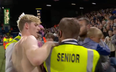 Everton fan clashes with steward after dropping his own kid to grab Anthony Gordon’s shirt