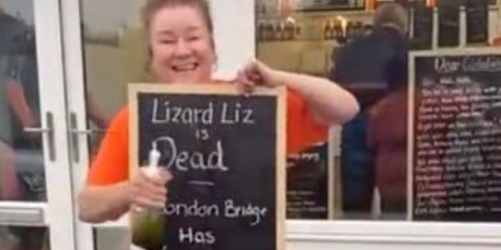 Chip shop owner who sparked outrage by proclaiming ‘Lizard Liz is dead’ gets pelted with eggs