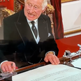 Moment new King loses it over proclamation pen tray goes viral