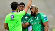 Bundee Aki angrily confronts referee on-field after red card tackle