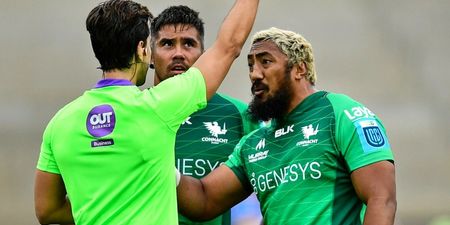 Bundee Aki angrily confronts referee on-field after red card tackle