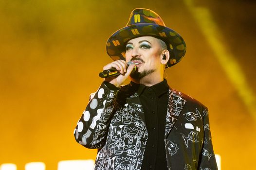 GLASGOW, SCOTLAND - SEPTEMBER 25: Boy George of Culture Club performs during Playground Festival 2021 at Rouken Glen Park on September 25, 2021 in Glasgow, Scotland. (Photo by Lorne Thomson/Redferns)