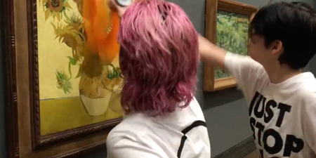 Just Stop Oil activists hurl soup over Van Gogh’s famous sunflowers painting