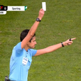 Referee shows white card during Sporting Lisbon vs Benfica