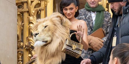 Kylie Jenner sports huge lion’s head attached to dress at fashion show