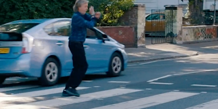 Paul McCartney poses on Abbey Road crossing