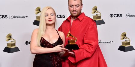 Kim Petras holds back tears as she becomes first trans woman to win Grammy for Best Pop Duo