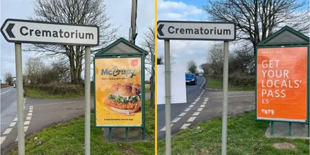 ‘Tasteless’ McDonald’s ad next to crematorium removed but locals say replacement is ‘just as bad’