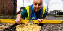 Man fills potholes with pot noodles to highlight state of UK roads