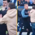 Eddie Howe confronted by pitch invader during Leeds v Newcastle