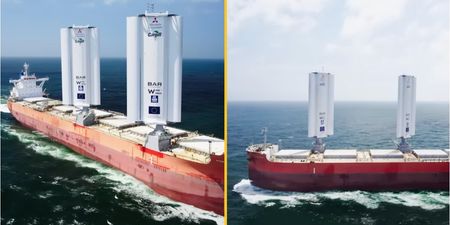 World’s first wind-powered cargo ship sets sail with revolutionary metal ‘wings’