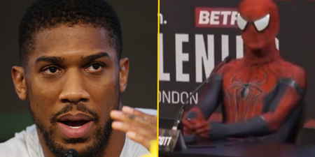 Boxer turns up to Anthony Joshua presser as Spider-Man and mocks the size of his penis