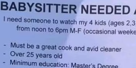 Mum slammed by thousands for ridiculous advert for babysitter