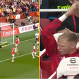Arsenal fans spot Aaron Ramsdale’s reaction to David Raya wonder save