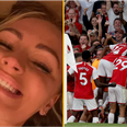 Laura Woods celebrates Arsenal’s win against Man City