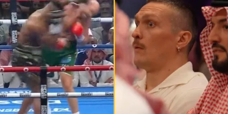 Video emerges of Oleksandr Usyk’s live reaction to Francis Ngannou knocking down Tyson Fury