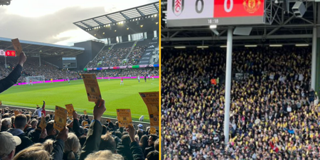 Fulham fans held sheets of yellow paper during Man United defeat to protest ticket prices