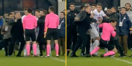 Shocking moment Turkish football club president punches referee on the pitch
