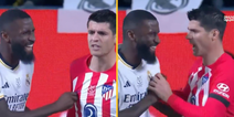 Antonio Rudiger spotted twisting Alvaro Morata’s nipple in Madrid derby clash
