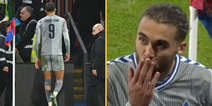 Dominic Calvert-Lewin blows a kiss to Crystal Palace fans after being sent off in FA Cup clash