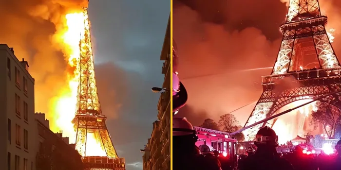 Eiffel tower on fire