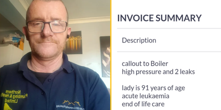 British plumber's invoice goes viral after he fixes boiler of terminally-ill 91-year-old