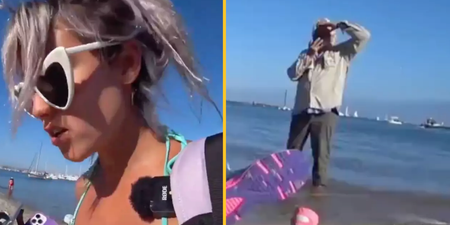 Twitch streamer shocked after catching older man filming her on beach