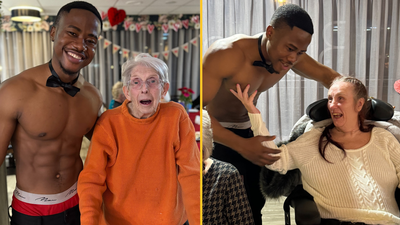 Butler in the Buff makes Valentine’s Day visit to care home