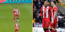 Sheffield United’s Vinícius Souza and Jack Robinson clash with each other after Wolves goal