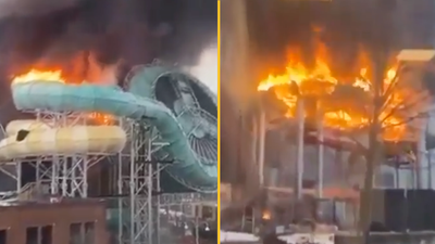 Terrifying footage captures moment waterslide explodes into huge fireball